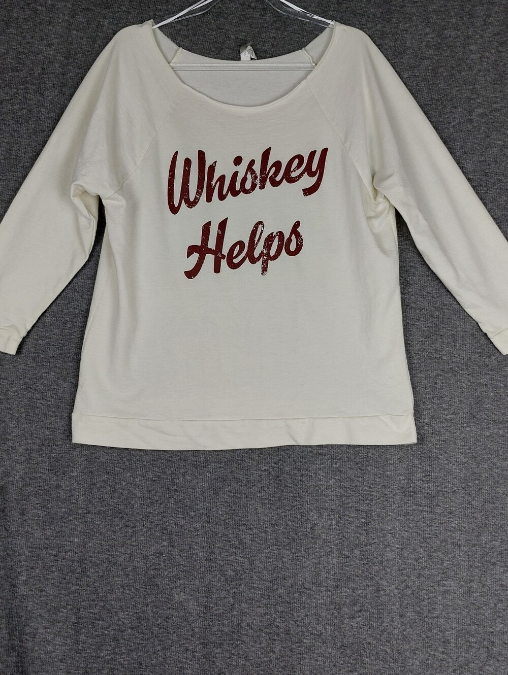 THREAD TANK DESIGNS WOMEN CREAM WHISKEY HELPS SCOOP NECK LONG SLEEVE SWEATSHIRT